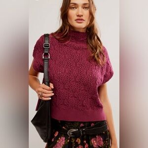 Free People Vickie Mock Chunky Cable Knit Sweater Sleeveless